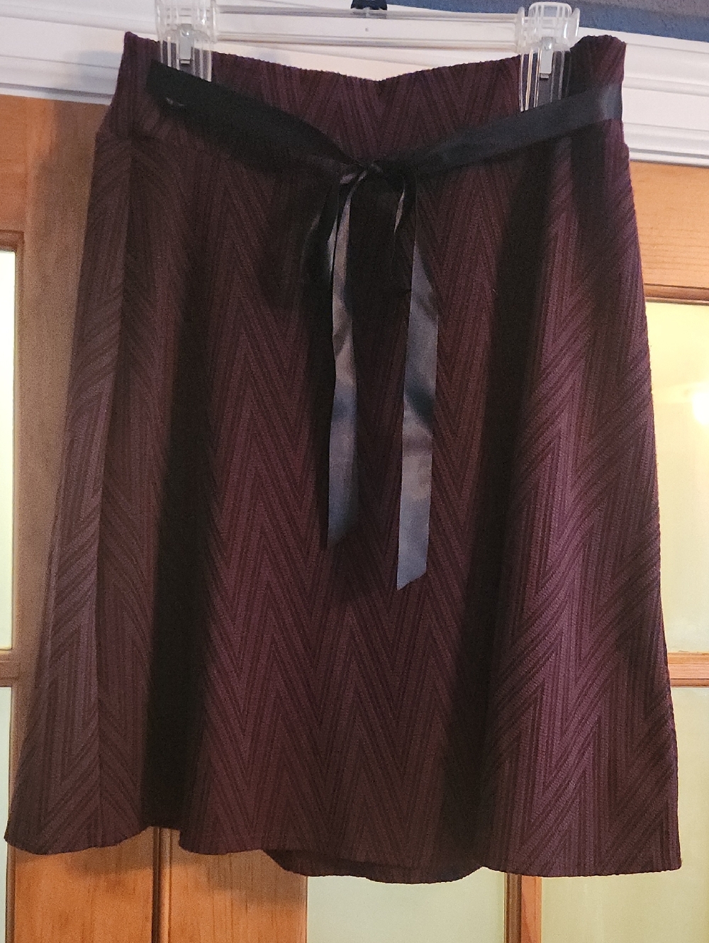 Joe B. (Benbasset) Women's Chevron A-Line Skirt with Satin Tie - Plum